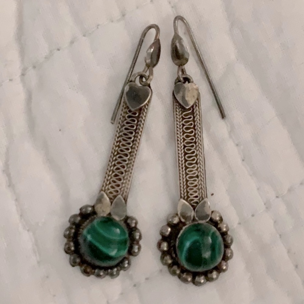 Vintage silver and malachite stone earrings.